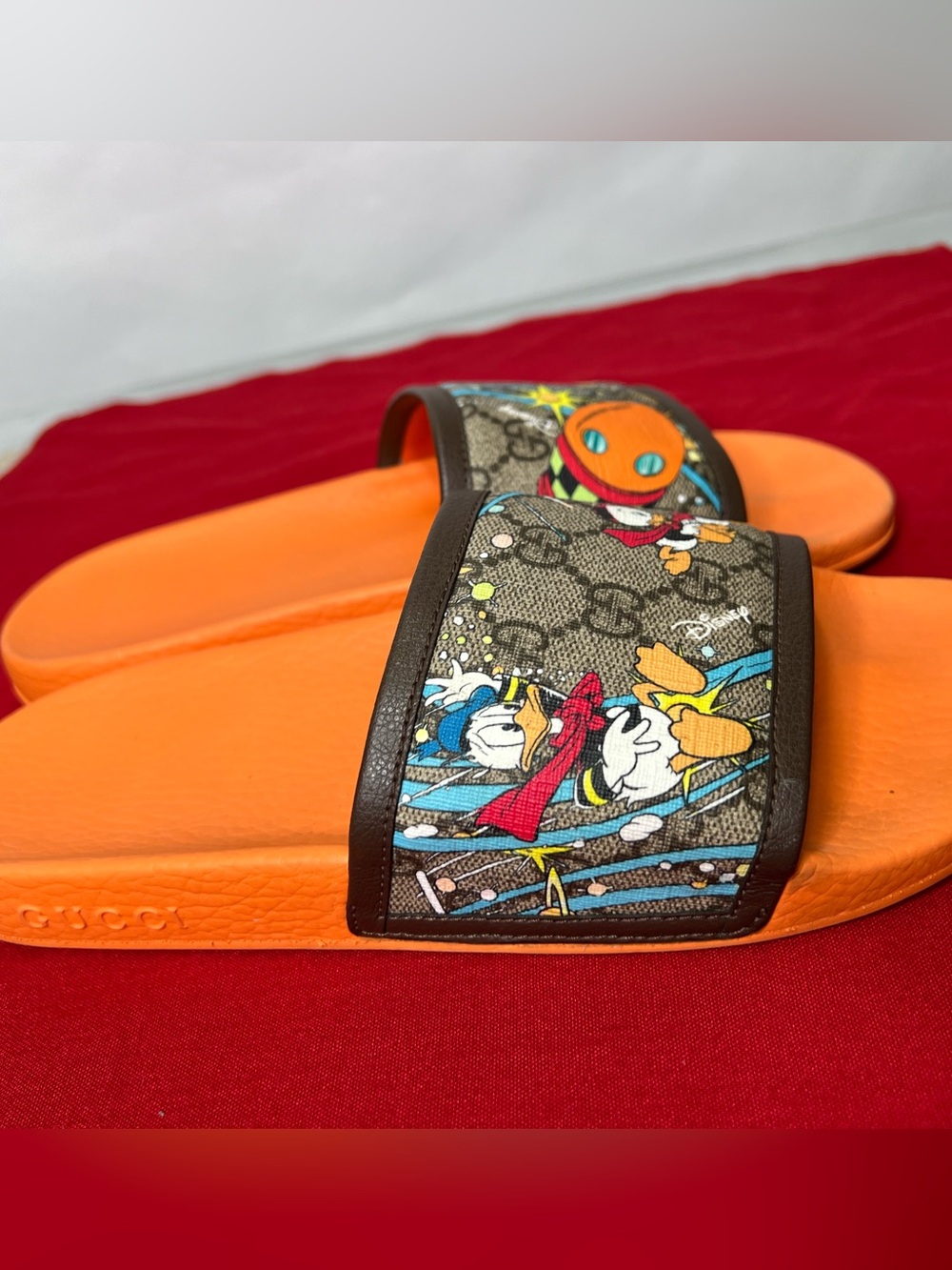 Gucci Huey Duey Louie Orange Slide Sandals GG Monogram Print - Picture 3 of 6